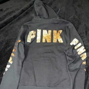 PINK LG BLACK ZIP UP SWEATER